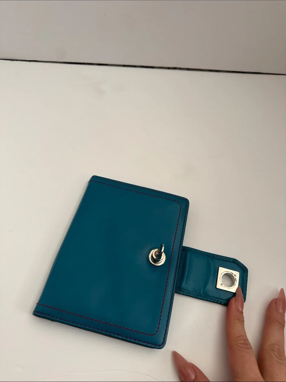 Nordstrom Teal Leather Snap Wallet with Silver Hardware